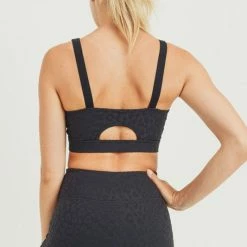 Mono B Athleisure Mono B Staying Sassy Black Textured Sports Bra Ladies'