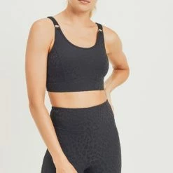 Mono B Athleisure Mono B Staying Sassy Black Textured Sports Bra Ladies'