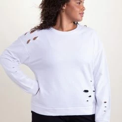 Purple Door Boutique Ladies' Mono B White Distressed Pullover Top 12 Purple Door Boutique Ladies' Mono B White Distressed Pullover Top