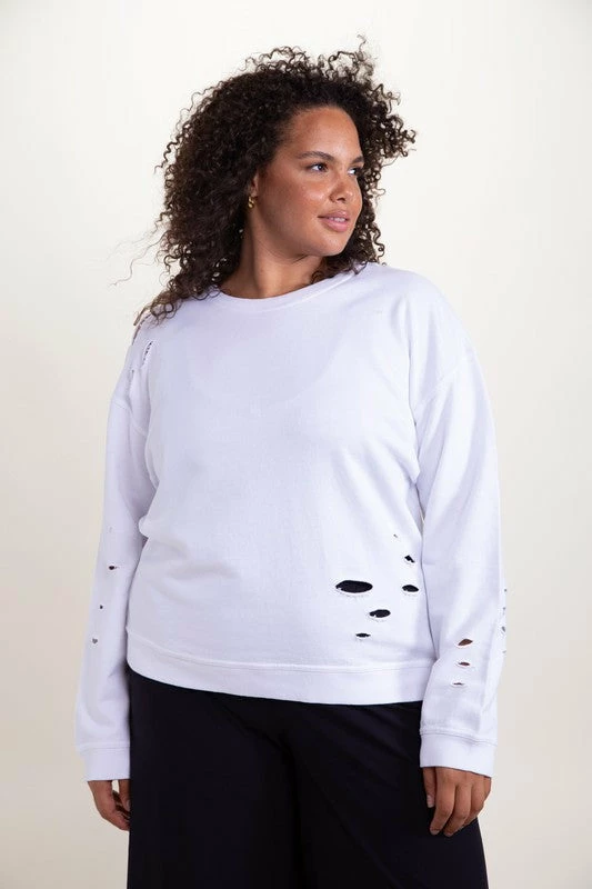 Purple Door Boutique Ladies' Mono B White Distressed Pullover Top 5 Purple Door Boutique Ladies' Mono B White Distressed Pullover Top