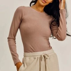 Mono B Athleisure New Arrivals Mono B Toast Micro Ribbed Top