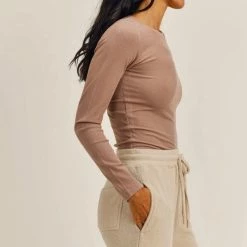 Mono B Athleisure New Arrivals Mono B Toast Micro Ribbed Top