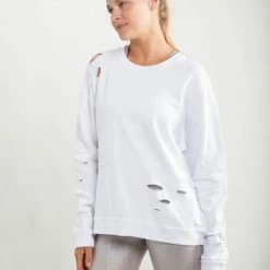 Purple Door Boutique Ladies' Mono B White Distressed Pullover Top