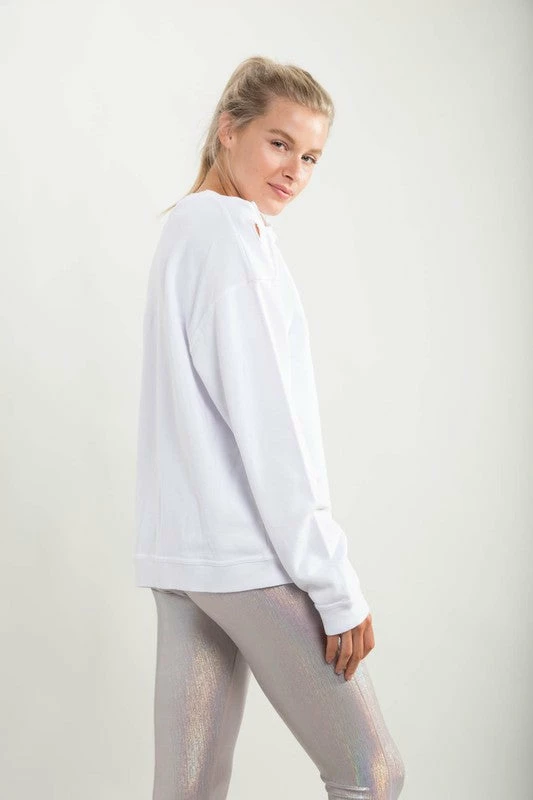 Purple Door Boutique Ladies' Mono B White Distressed Pullover Top 3 Purple Door Boutique Ladies' Mono B White Distressed Pullover Top