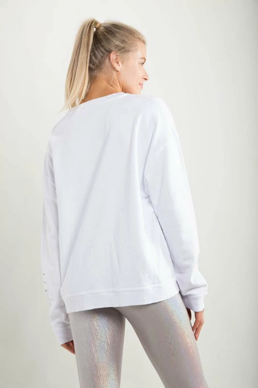 Purple Door Boutique Ladies' Mono B White Distressed Pullover Top 4 Purple Door Boutique Ladies' Mono B White Distressed Pullover Top