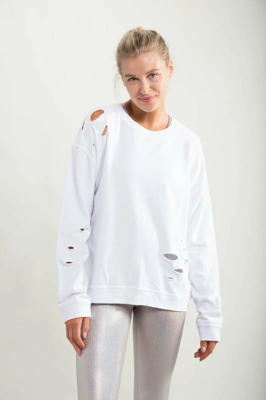 Purple Door Boutique Ladies' Mono B White Distressed Pullover Top 1 Purple Door Boutique Ladies' Mono B White Distressed Pullover Top