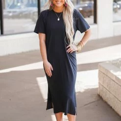 Mono B Athleisure New Arrivals Mono B Black T-Shirt Maxi Dress