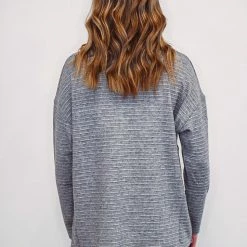 Mono B Athleisure Mono B Charcoal Stripe Ribbed Pullover New Arrivals