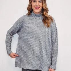 Mono B Athleisure Mono B Charcoal Stripe Ribbed Pullover New Arrivals