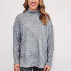 Mono B Athleisure Mono B Charcoal Stripe Ribbed Pullover New Arrivals