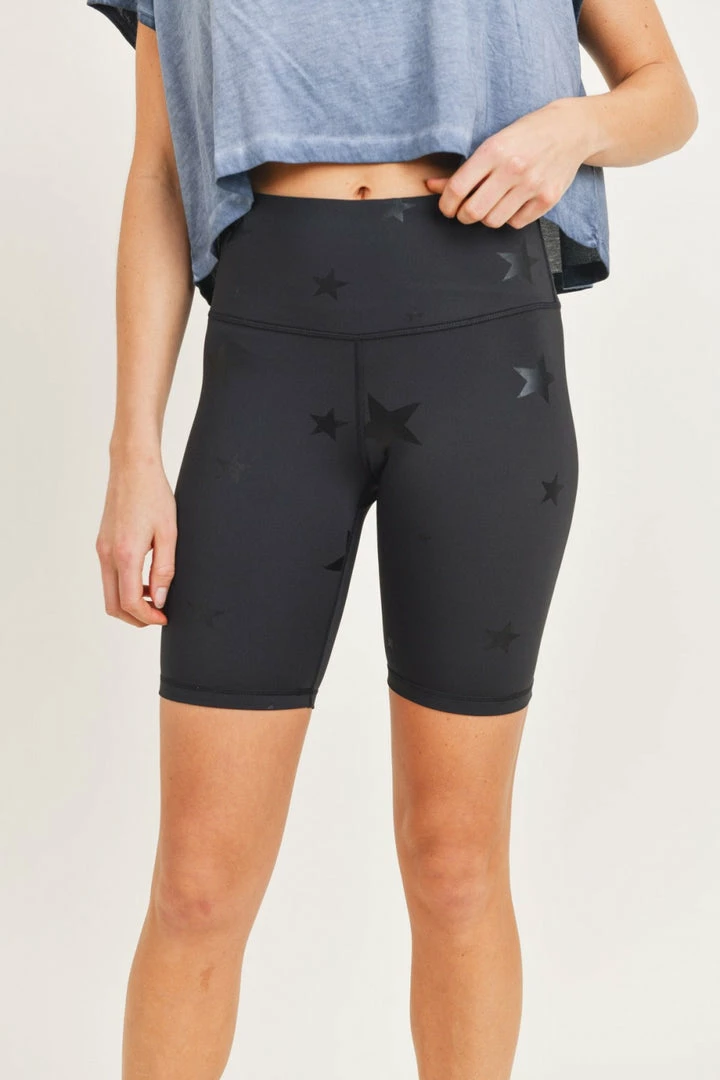 Mono B Athleisure Ladies' Mono B Black Star Foil Biker Shorts 1 Mono B Athleisure Ladies' Mono B Black Star Foil Biker Shorts