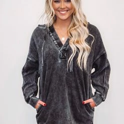 Mono B Athleisure Ladies' Mono B Black Longline Hoodie Pullover