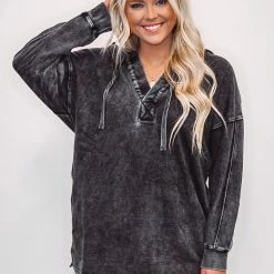 Mono B Athleisure Ladies' Mono B Black Longline Hoodie Pullover