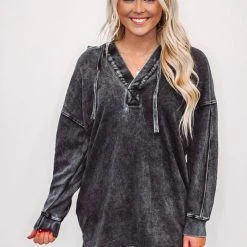 Mono B Athleisure Ladies' Mono B Black Longline Hoodie Pullover