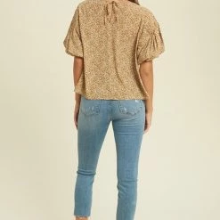 Purple Door Boutique Mustard Floral Puff Sleeve Top Summer SALE