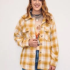 Purple Door Boutique New Arrivals Winter Sunshine Mustard Plaid Shacket