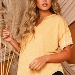 Purple Door Boutique New Arrivals Cozy Mustard Mineral Washed Top