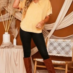 Purple Door Boutique New Arrivals Cozy Mustard Mineral Washed Top