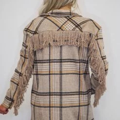 Purple Door Boutique New Arrivals Fringe Life Khaki Plaid Shacket