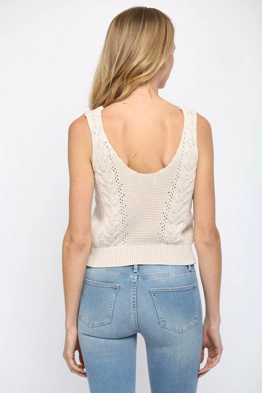 Purple Door Boutique Natural Cable Knit Tank Top Ladies' 3 Purple Door Boutique Natural Cable Knit Tank Top Ladies'