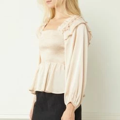Purple Door Boutique Ladies' Satin Peplum Top In Natural
