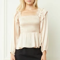 Purple Door Boutique Ladies' Satin Peplum Top In Natural