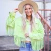The Purple Door Boutique Fringe Wishes Lime Denim Jacket New Arrivals