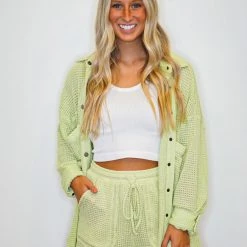 Purple Door Boutique Light Green Waffle Knit Shorts