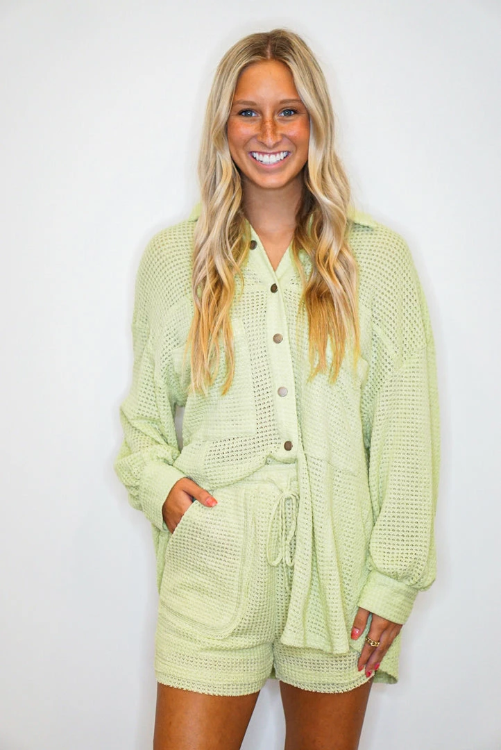 Purple Door Boutique Light Green Waffle Knit Shorts 4 Purple Door Boutique Light Green Waffle Knit Shorts