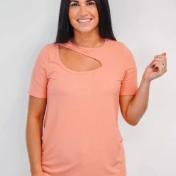 Purple Door Boutique Ladies' Classic Ribbed Cut Out Peach Top