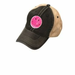 Judith March Headwear Retro Pink Smiley Patch Hat