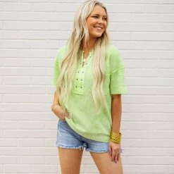 The Purple Door Boutique New Arrivals Summer Knit Neon Green Top
