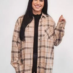 Purple Door Boutique New Arrivals Classic Tan Plaid Flannel Shirt