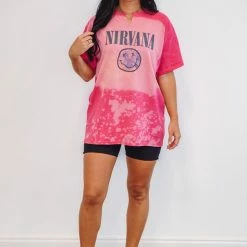 Purple Door Boutique Ladies' NIRVANA Tie Dye Smiley Pink Tee