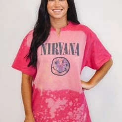 Purple Door Boutique Ladies' NIRVANA Tie Dye Smiley Pink Tee