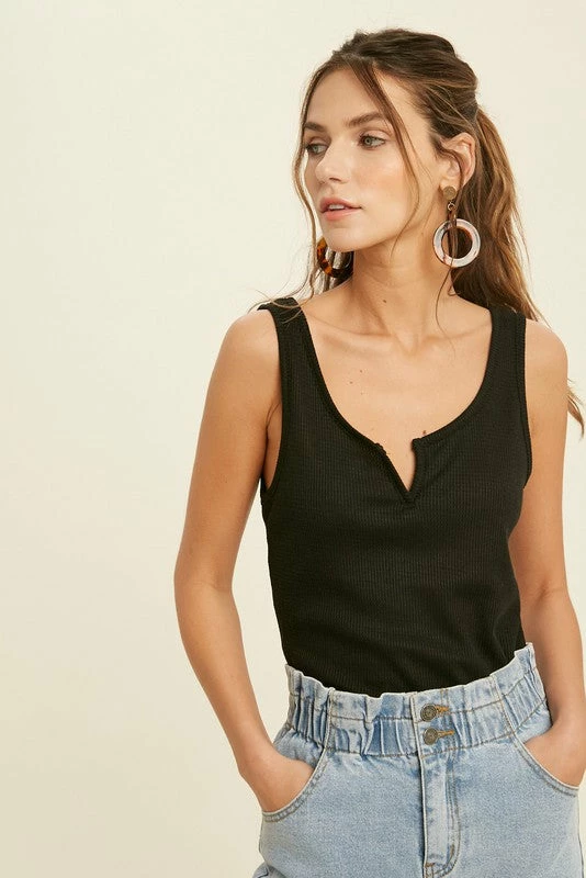 Purple Door Boutique Notch Waffle Black Tank Top Ladies' 1 Purple Door Boutique Notch Waffle Black Tank Top Ladies'