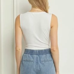 Purple Door Boutique Basic Off White Ribbed Bodysuit