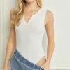 Purple Door Boutique Basic Off White Ribbed Bodysuit
