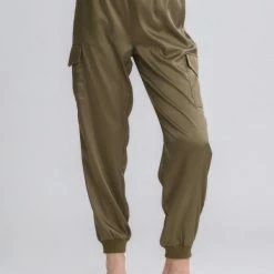 Purple Door Boutique Olive Satin Feel Jogger Pants