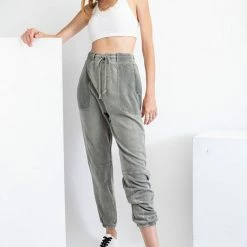 Purple Door Boutique Faded Olive Terry Knit Joggers
