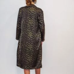 Purple Door Boutique Olive Leopard Print Satin Duster