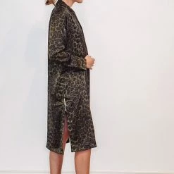 Purple Door Boutique Olive Leopard Print Satin Duster