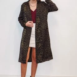 Purple Door Boutique Olive Leopard Print Satin Duster