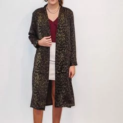 Purple Door Boutique Olive Leopard Print Satin Duster