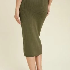 Purple Door Boutique Ladies' Olive Ribbed Knit Midi Skirt 7 Purple Door Boutique Ladies' Olive Ribbed Knit Midi Skirt