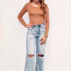 Purple Door Boutique Non Basic Tan Mock Neck Bodysuit New Arrivals