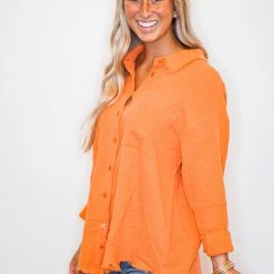 The Purple Door Boutique New Arrivals Sunset Stroll Orange Gauze Top