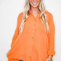 The Purple Door Boutique New Arrivals Sunset Stroll Orange Gauze Top