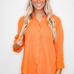 The Purple Door Boutique New Arrivals Sunset Stroll Orange Gauze Top