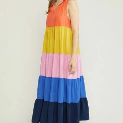 Purple Door Boutique Orange Combo Colorblock Maxi Dress